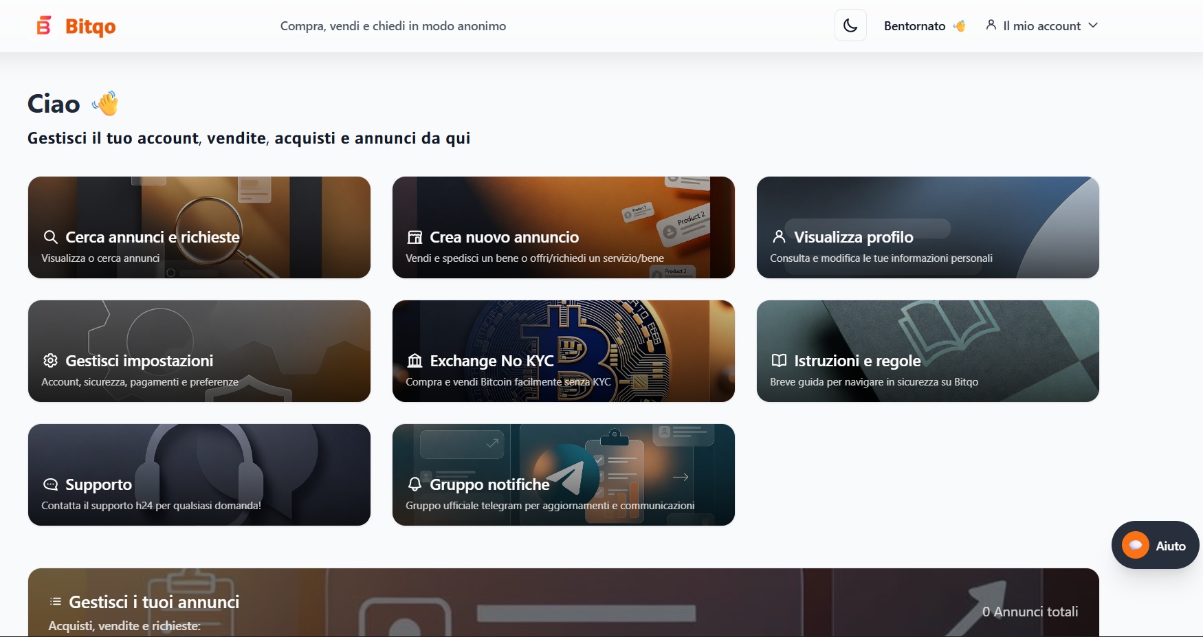 La tua area personale